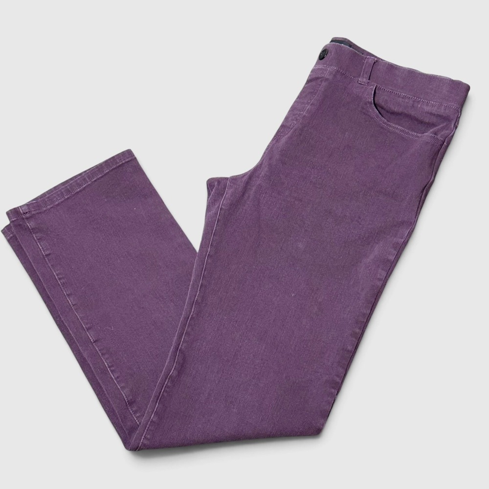 Betabrand Dress Pant Denim Jeans L Purple Plum Straight Leg Pull On Stretch DPYP